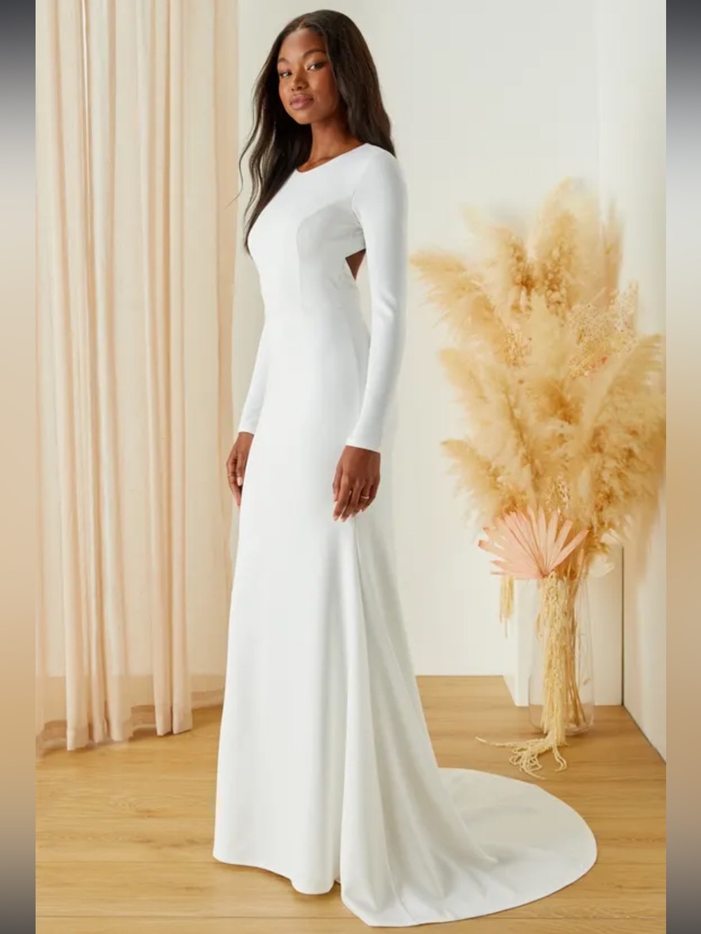 Lulus Eloquent Endearment NWT White Long Sleeve Backless Maxi Dress Wedding XS